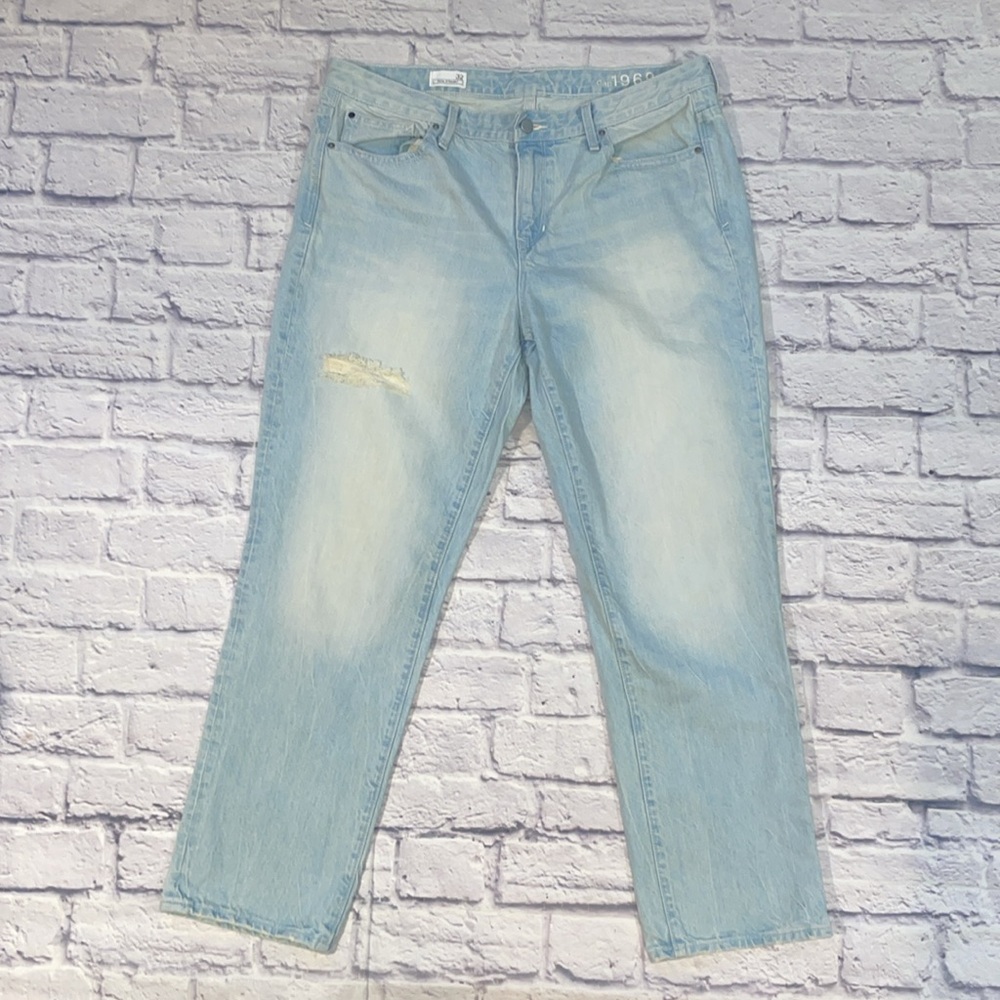 GAP Women 1969 Mid-Rise Destructed Real Straight Skimmer Jeans Size 32